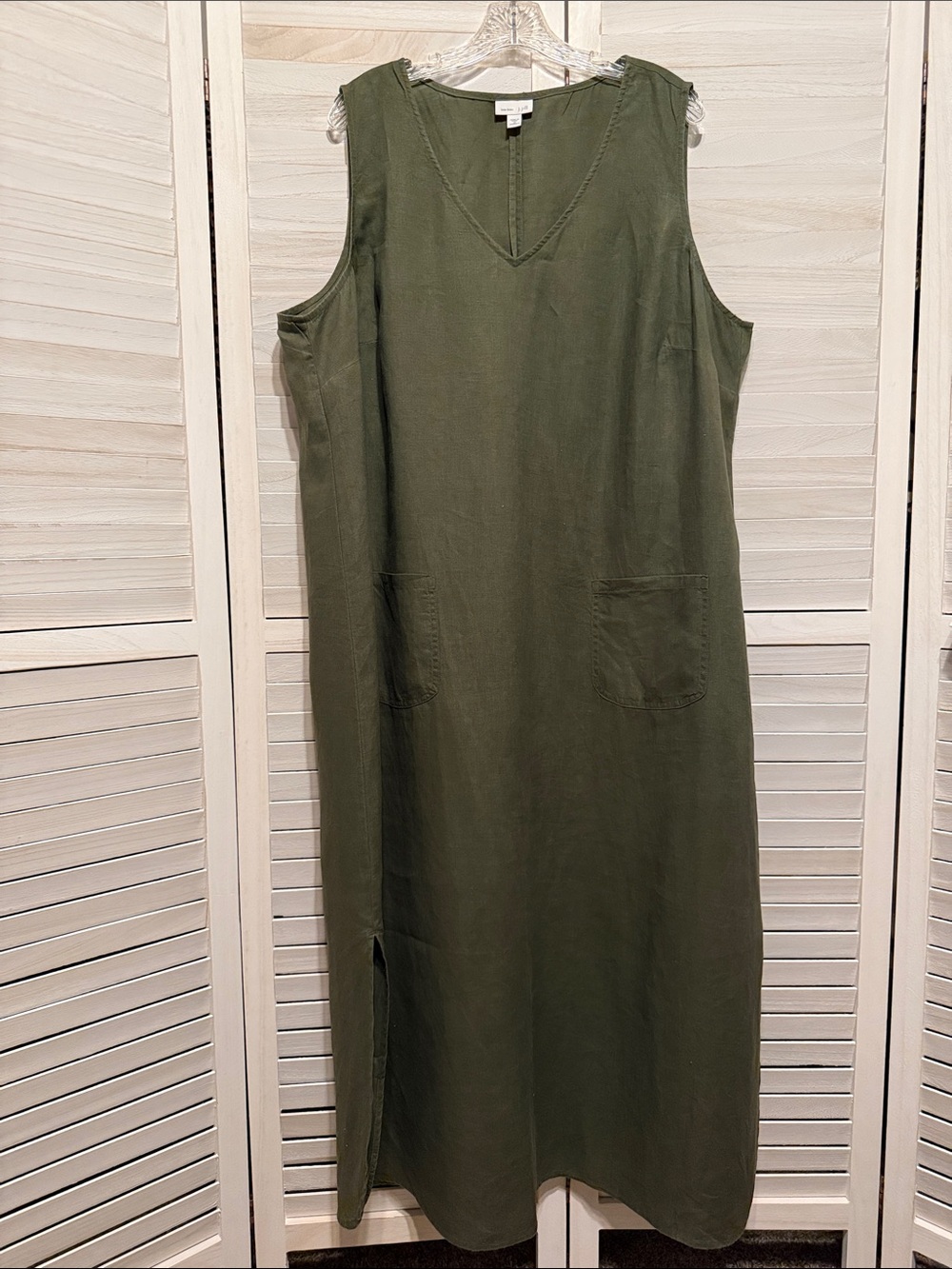 NWOT Sleeveless Linen Dress with Pockets. Olive. 3X - Picture 4 of 10